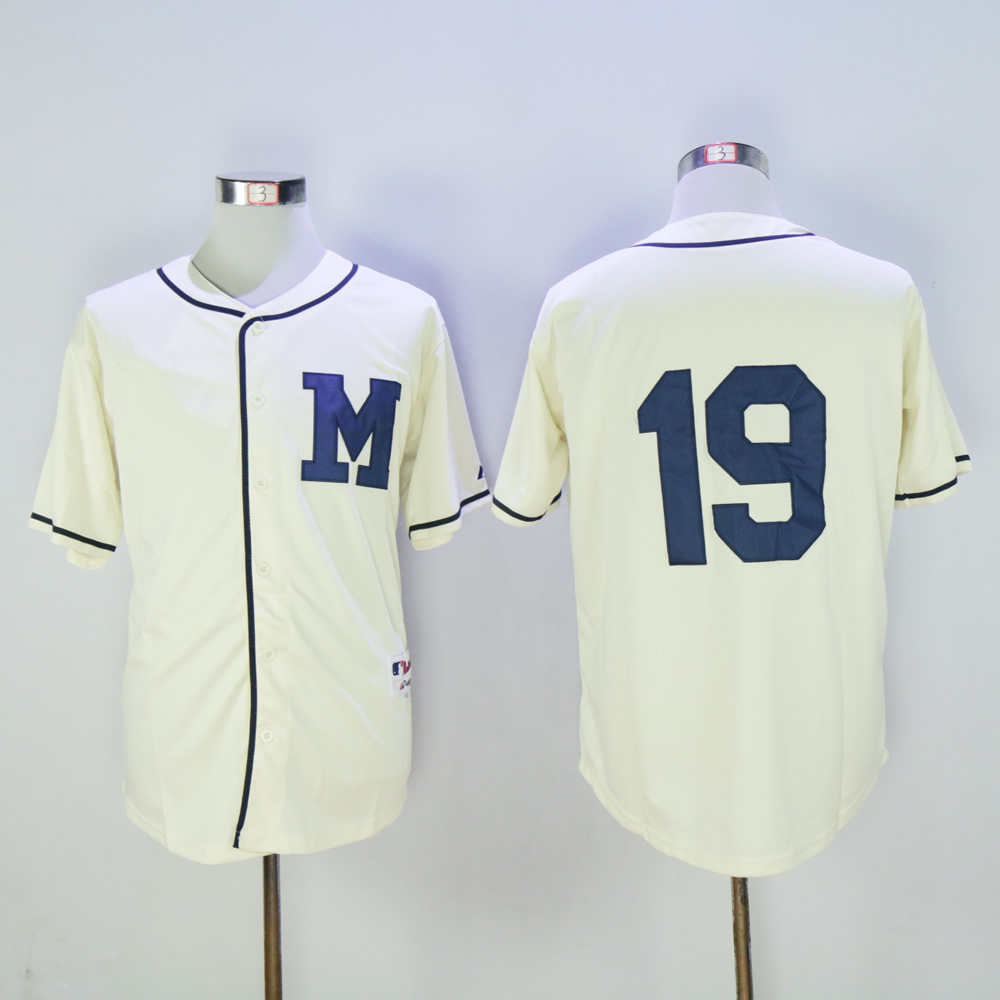 Men Milwaukee Brewers #19 Yount Cream Throwback 1913 MLB Jerseys->milwaukee brewers->MLB Jersey